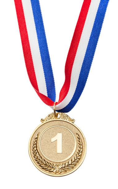 Médaille d'or pour la première place. Prix d'or avec le numéro un. Isolé sur fond blanc
 - Photo, image