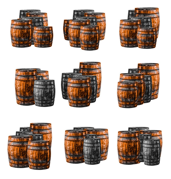 background oak barrels brown oblique mini icon winemaking pattern - Photo, Image