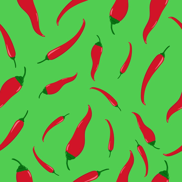 Vörös csípős chili paprika zökkenőmentes minta. Friss és színes zöldség háttér. Vektor illusztráció tapéta, textil, szövet. - Vektor, kép