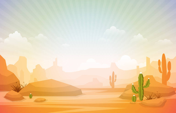 Beautiful Western Desert Landscape with Sky Rock Cliff Mountain Vector Illustration - Vector, Image