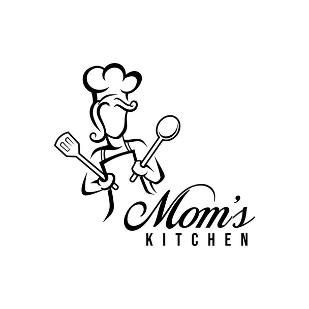 Мама кухня логотип векторной иллюстрации с современной типографикой. Логотип талисмана повара
. - Вектор,изображение