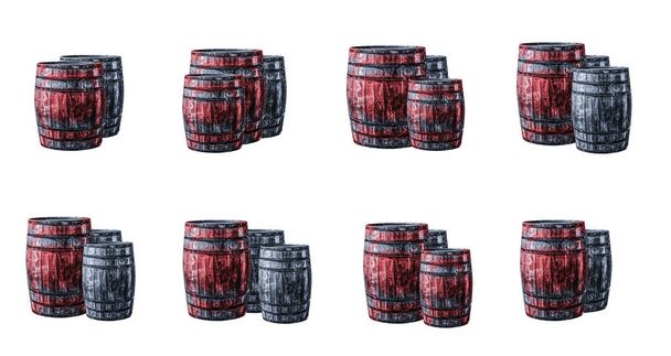 barricas de roble tradicionales barricas grises y marrones sobre un fondo aislado conjunto de producción de bourbon
 - Foto, Imagen