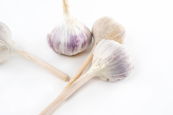 white garlic whole vegetable closeup lies on a light background - Foto, Imagen