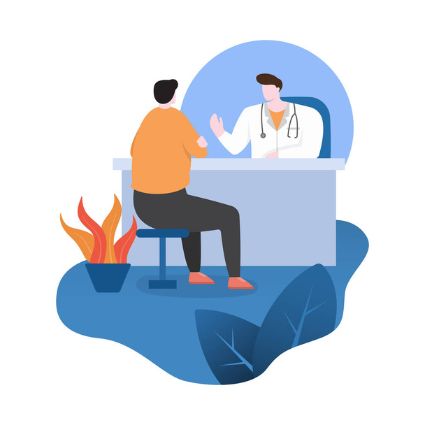 Doctor Provide Consulting Service to Patient at Work Desk Flat Design Illustration - Vector, Image
