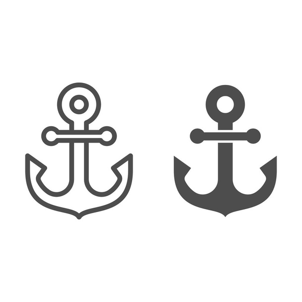 Anchor line and solid icon, marine concept, nautical emblem sign on white background, anchor icon in outline style for mobile concept and web design. Vector graphics. - Διάνυσμα, εικόνα