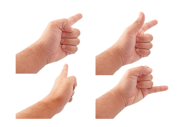 Set de mano mostrando varios gestos aislados de fondo blanco
 - Foto, imagen