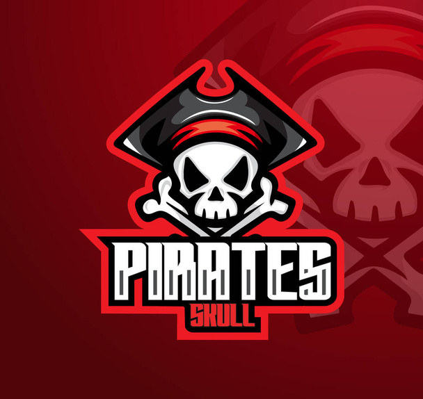 Projekt logo maskotki czaszki pirata esport - Wektor, obraz
