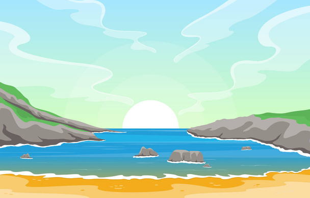Piękne morze Panorama Plaża Wybrzeże Zatoka Ocean Krajobraz Ilustracja - Wektor, obraz