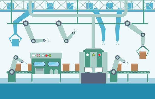 Industry Factory Concept Conveyor Automatische Produktion Roboter Montage Illustration - Vektor, Bild