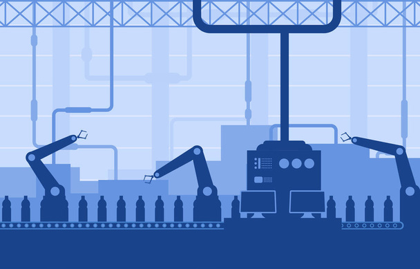 Концепция промышленного завода Конвейер Автоматическое производство Роботизированная сборка Иллюстрация
 - Вектор,изображение
