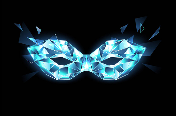 Polygonal mask of blue, transparent, sparkling ice on black background. - Vector, Imagen