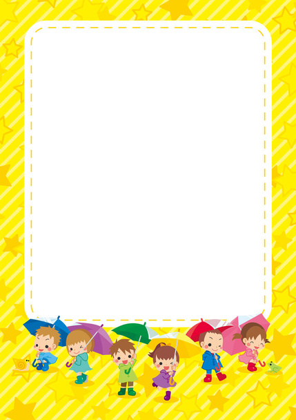Illustration of a star pattern background with children holding an umbrella. - Вектор, зображення
