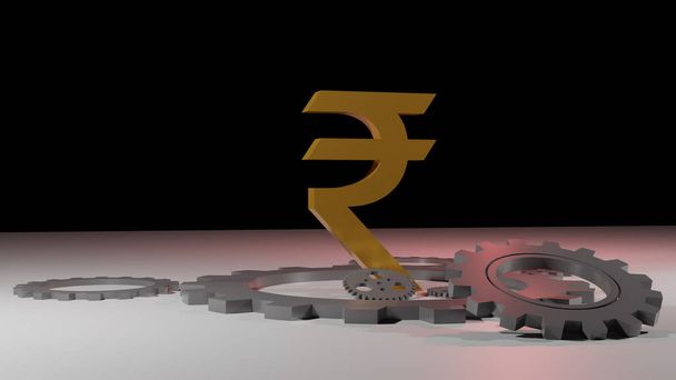 3D fogaskerekek indiai rúpia szimbólummal. 3D Renderelt illusztráció.  - Fotó, kép