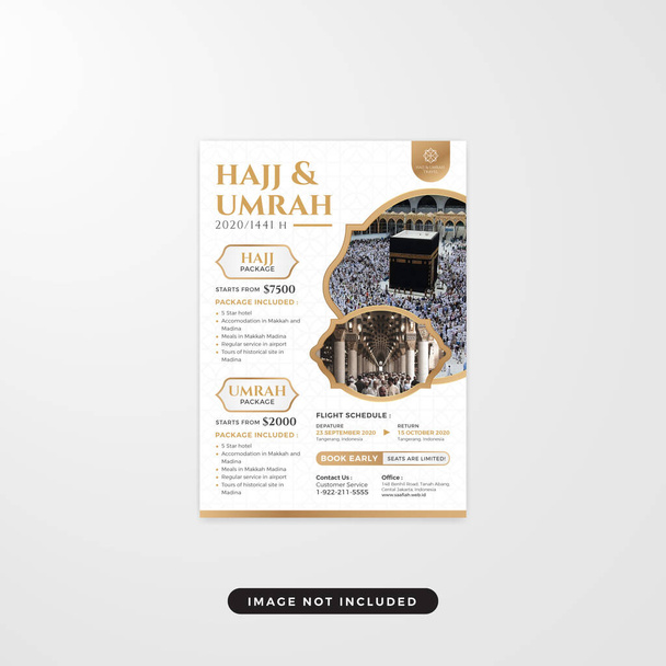 Luxury islamic white background design with gold wave element for hajj or umrah flyer template - Vector, Image