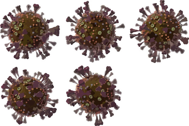 COrona Virus COVID - 19 κάτω από το μικροσκόπιο 3d εικονογράφηση, διάνυσμα μελάνι. - Διάνυσμα, εικόνα