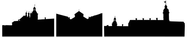 Силуэты Несвижского замка в Беларуси, декорации. Векторная иллюстрация
 - Вектор,изображение