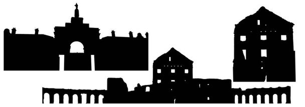 Silhouettes of Ryzhany palace complex of kind of Sapeg in Belarus, set. Vector illustration - Vector, Image