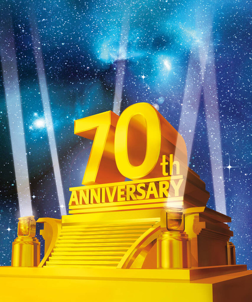 Golden 75th years anniversary on platform against galaxy background - Photo, Image