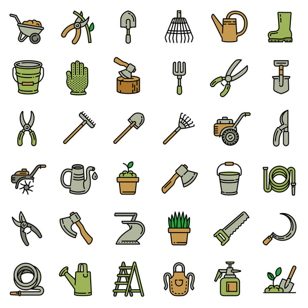 Gardening tools icons set, outline style - Vettoriali, immagini