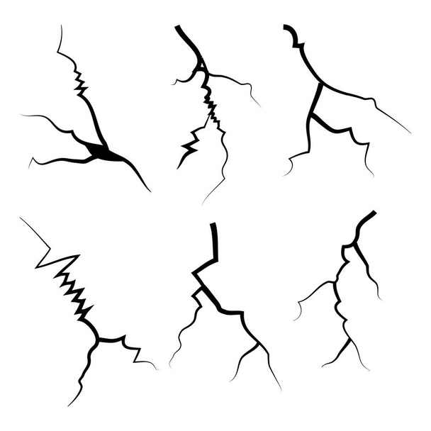 vidrio agrietado dibujado a mano, pared, tierra. efecto de tormenta eléctrica. Juego de descanso de garabatos. ilustración vectorial - Vector, Imagen