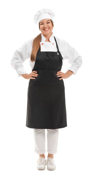 Giovane chef donna su sfondo bianco
 - Foto, immagini