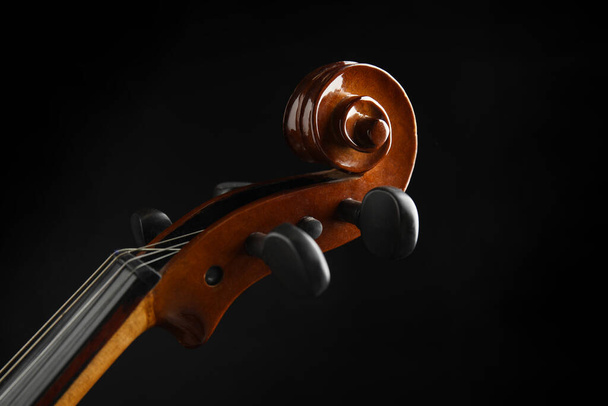 Beautiful violin on black background, closeup view - Fotografie, Obrázek