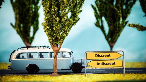 Señal callejera el camino a la dirección discreta versus indiscreta
 - Foto, imagen