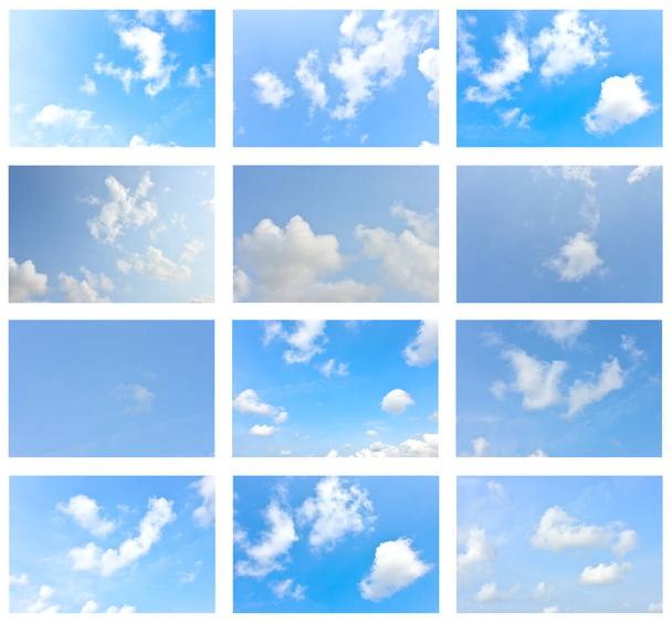 Blue sky white cloud white background. Beautiful sky and clouds in the afternoon.  - Photo, Image