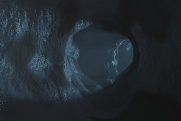 Bilimkurgu Karanlık Mağaralar Yeraltı Tüneli Atmosferi ve Toz Ürkütücü Canlandırma 3D - Fotoğraf, Görsel