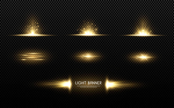 Ligne lumineuse avec étincelles sur fond noir, effet de lumière, couleur dorée.Illustration vectorielle pour les stocks. - Vecteur, image