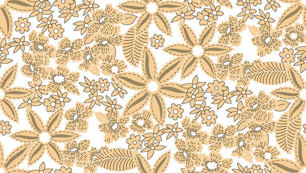 Seamless pattern with spring flowers and leaves. Hand drawn background. floral pattern for wallpaper or fabric. Flower rose. Botanic Tile. - Photo, Image