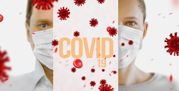 CORONAVIRUS. Maskeli kadın ve erkek. Virüse karşı koruma. - Fotoğraf, Görsel