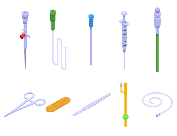 Catheter icons set, isometric style - Διάνυσμα, εικόνα