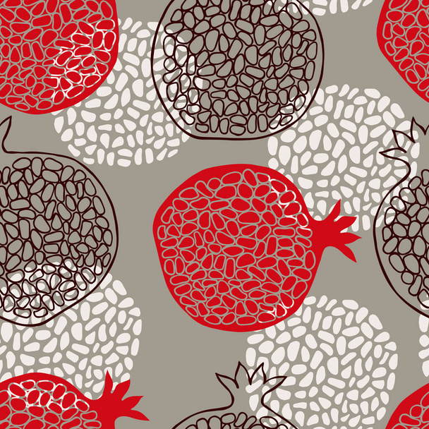 Handgezeichneter Granatapfel. Vektor nahtloses Muster - Vektor, Bild