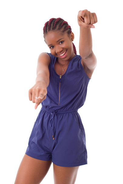 african girl pointing, isolated on white background - Foto, Bild