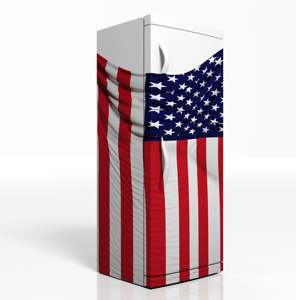 3D refrigerator with american flag isolated one white - Photo, Image