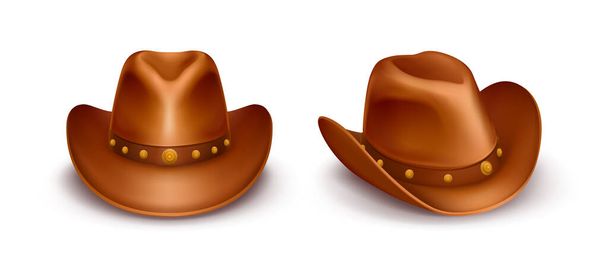 Chapeaux de cow-boy en cuir marron vecteur réaliste
 - Vecteur, image