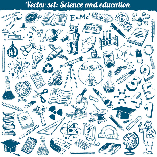 Ciencia y Educación Doodles Iconos Vector Set
 - Vector, imagen
