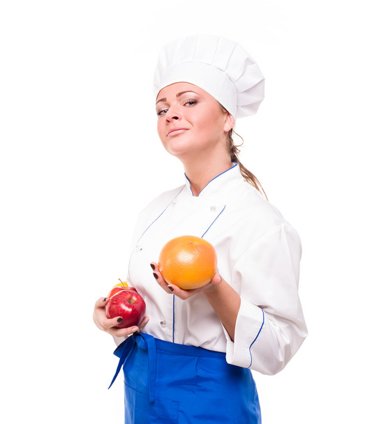 cook with fruit. on a white background - Valokuva, kuva