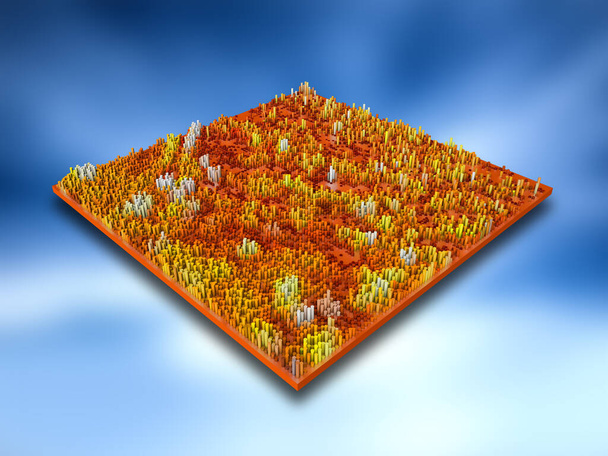 Extrudáló csövekkel ellátott absztrakt izometrikus táj 3D-s renderelése - Fotó, kép