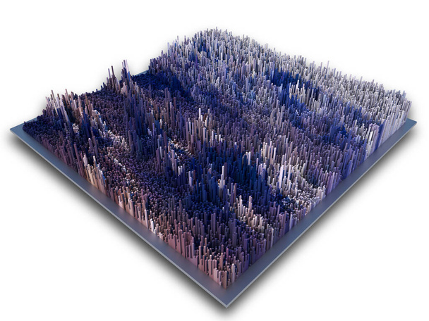 Extrudáló kockák izometrikus futurisztikus tájképének 3D-s renderelése - Fotó, kép