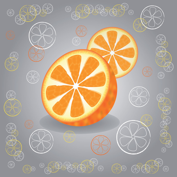 Two oranges on gray background - Вектор,изображение