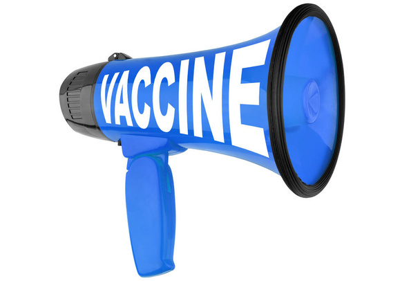 Word VACCINE, Megafon weißer Hintergrund isoliert, Coronavirus-Immunisierung, Covid 19 Behandlung, Virusinfektion Kampf Symbol, Impfsymbol, Injektionszeichen, Grippe-Prävention, medizinisches Banner - Foto, Bild