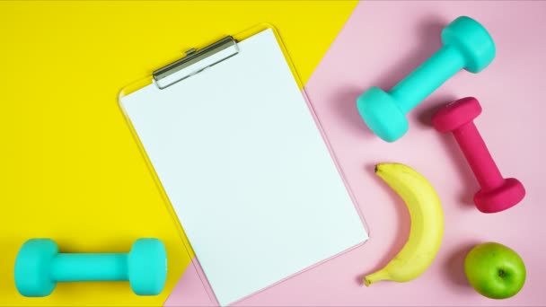 Healthy lifestyle prescription for good health concept flatlay stop motion. - Footage, Video