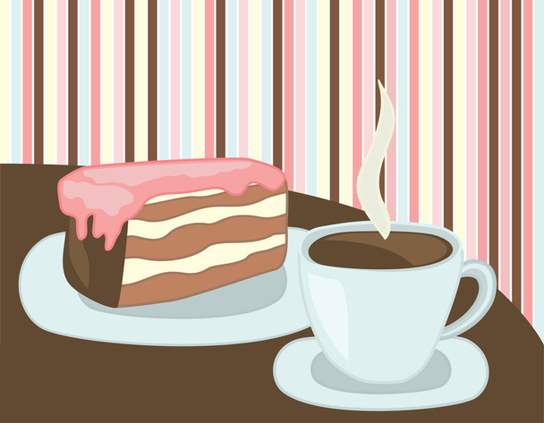 Cup of coffee and cake - Vektor, Bild