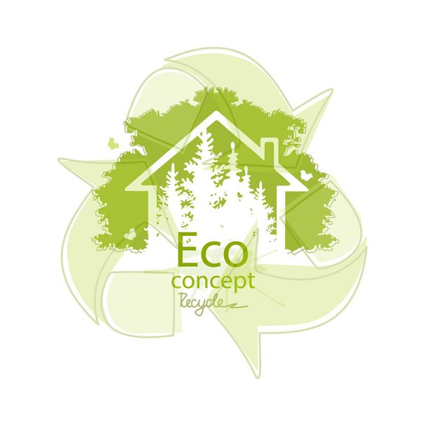 House and tree isolated on white background. Logo design template of tree and house. Environmentally friendly world. Vector illustration of ecology the concept of info graphics. Recycling. - Vector, Image