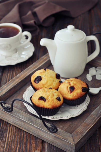 Muffins and tea - Fotoğraf, Görsel