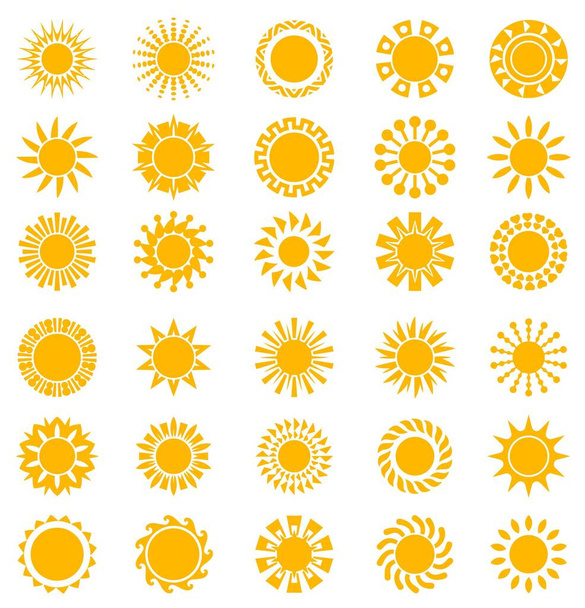 Sun icon set. Sun icon collection. Sun icons set Flat design. - ベクター画像