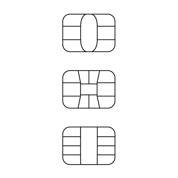 Juego de iconos de línea de chip EMV. Ilustración del símbolo negro vectorial para tarjeta de crédito y débito o tarjeta SIM. Aislado sobre fondo blanco
. - Vector, imagen