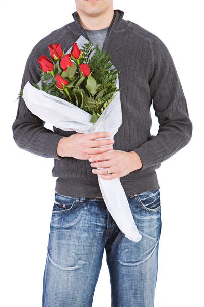 Valentine's: Anonymous Man With Rose Bouquet - Foto, imagen